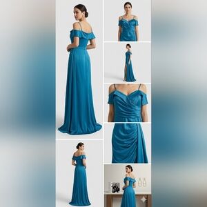 One-Shoulder Teal Evening Gown with Draped Bodice